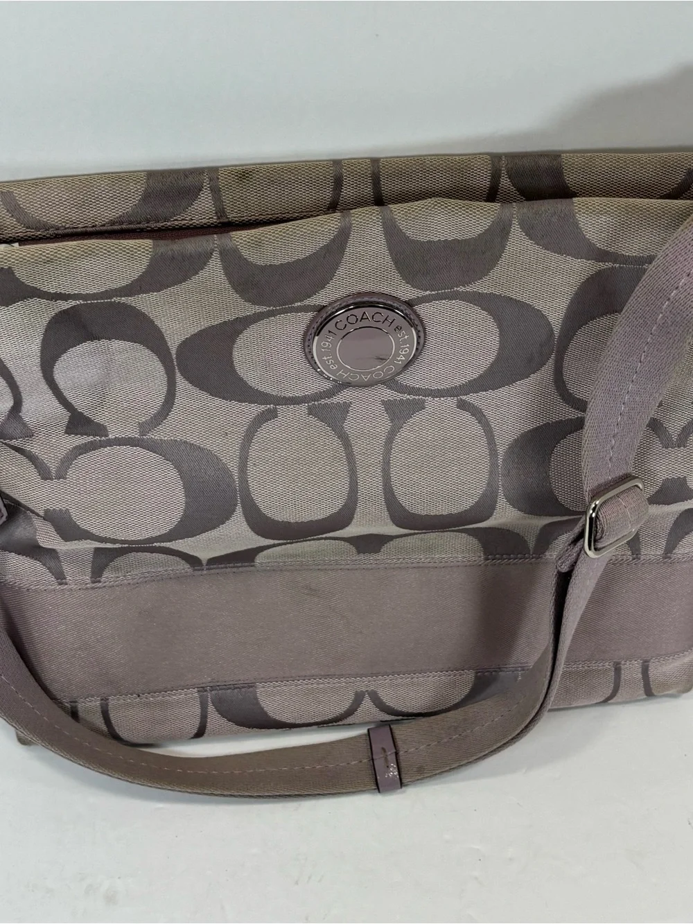 Coach Crossbody in Taupe and Lavender Trim